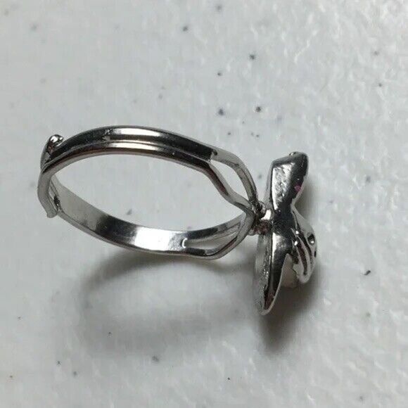 Cinderella Slipper Ring Adjustable Size 6.75 Silver Tone White Enamel - Picture 7 of 8